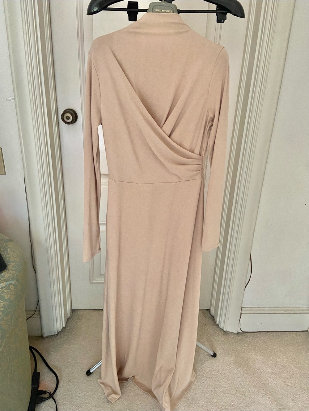 Long Sleeve Wrap Maxi Dress in Beige size M